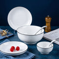 Minimalist White Ceramic Dinnerware Set with Black Rim