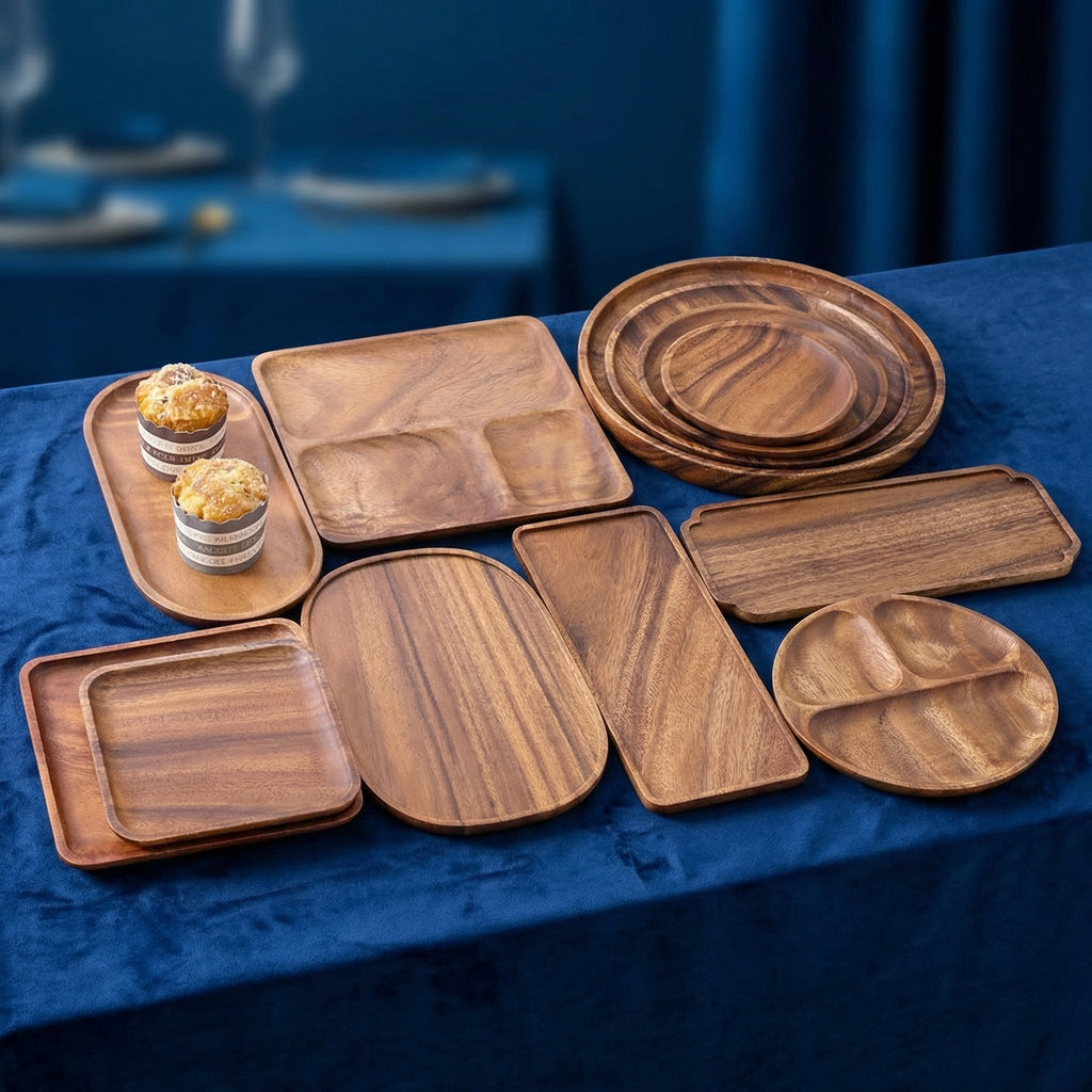 Wood Multi-Function Serving Tray & Plate Set