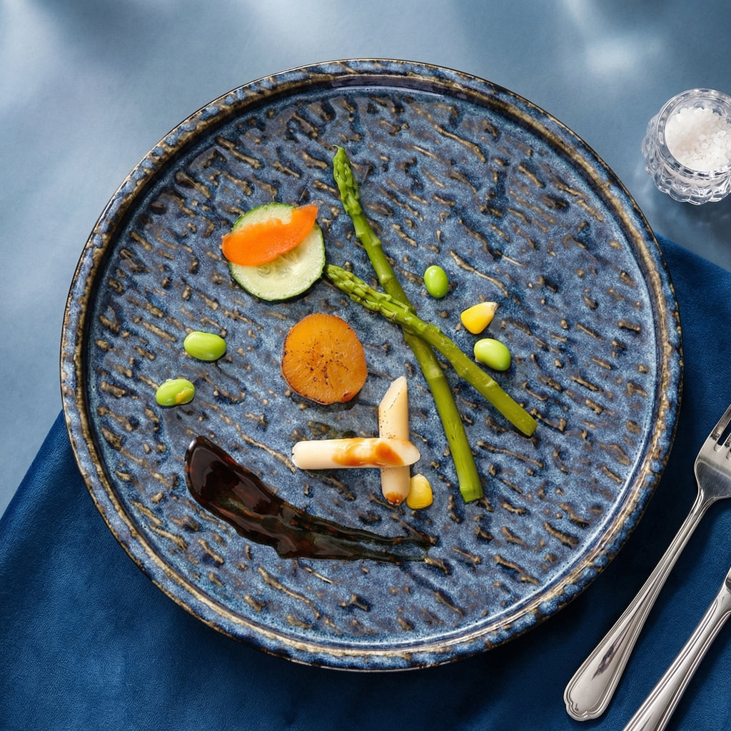 Vintage Deep Blue Reactive Glaze Ceramic Dinner Plate