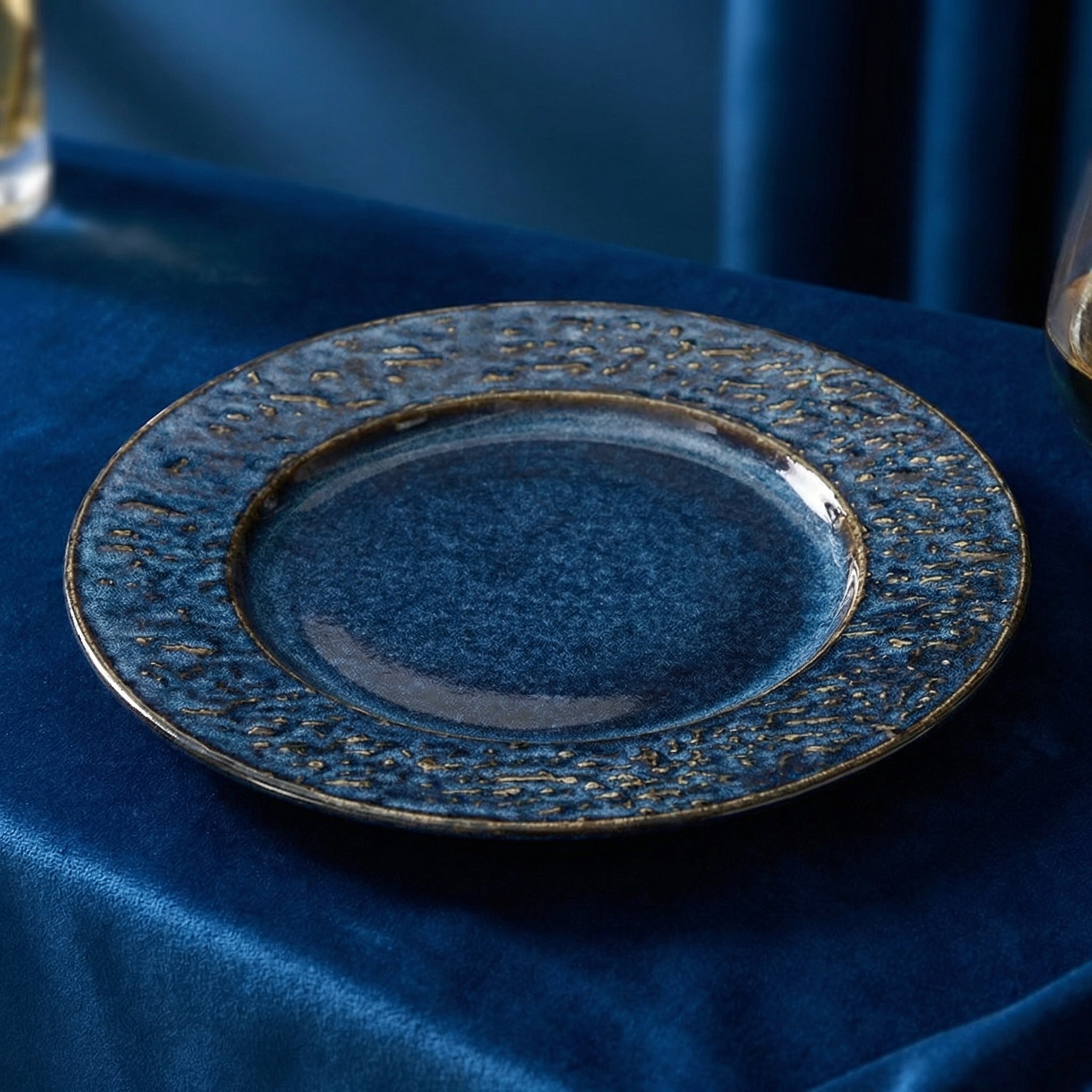 Vintage Deep Blue Reactive Glaze Ceramic Dinner Plate